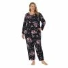 Plus Size Croft & Barrow® Cozy Long Sleeve Pajama Top & Pajama Pants Sleep Set Black Large Floral