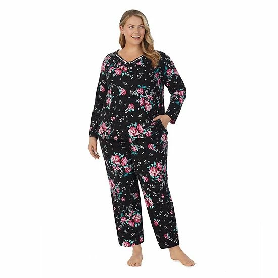 Plus Size Croft & Barrow® Cozy Long Sleeve Pajama Top & Pajama Pants Sleep Set Black Large Floral