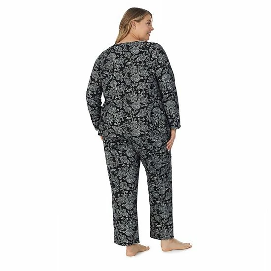 Plus Size Croft & Barrow® Cozy Long Sleeve Pajama Top & Pajama Pants Sleep Set Black Large Floral - Image 2