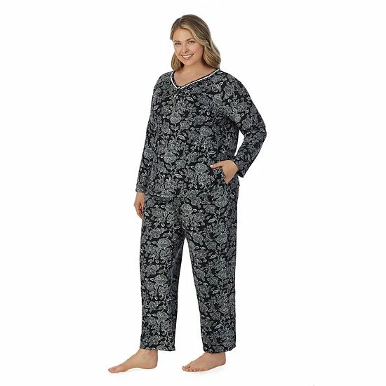 Plus Size Croft & Barrow® Cozy Long Sleeve Pajama Top & Pajama Pants Sleep Set Black Large Floral - Image 3