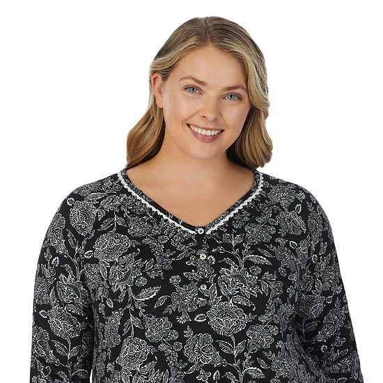 Plus Size Croft & Barrow® Cozy Long Sleeve Pajama Top & Pajama Pants Sleep Set Black Large Floral - Image 4