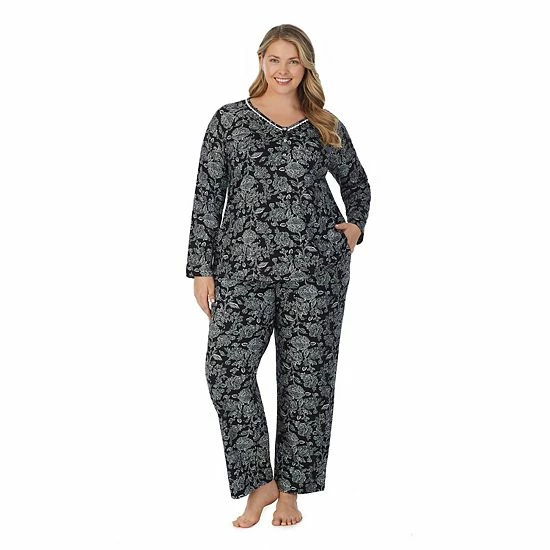 Plus Size Croft & Barrow® Cozy Long Sleeve Pajama Top & Pajama Pants Sleep Set Black Large Floral - Image 7