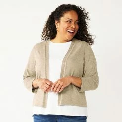 Plus Size Croft & Barrow® Open-Front Crop Cardigan White