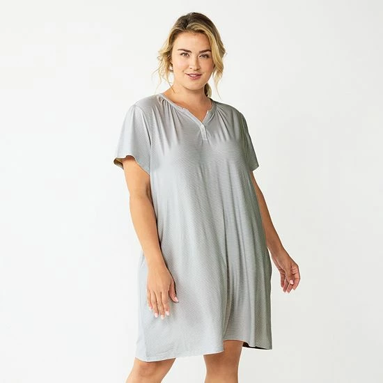 Plus Size Croft & Barrow® Short Sleeve Henley Short Sleeve Nightgown Purple Hearts - Image 3