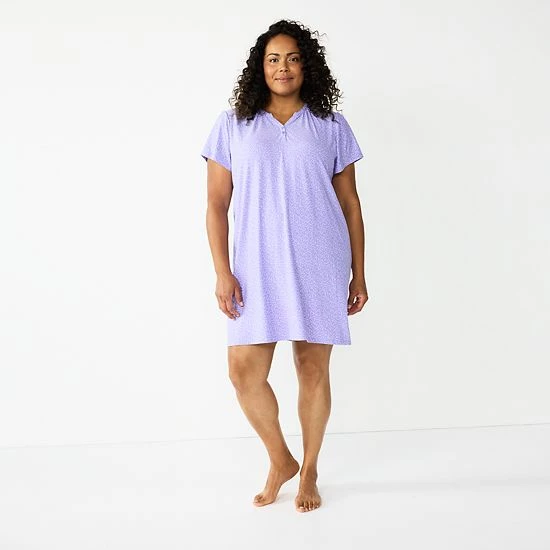 Plus Size Croft & Barrow® Short Sleeve Henley Short Sleeve Nightgown Purple Hearts - Image 4