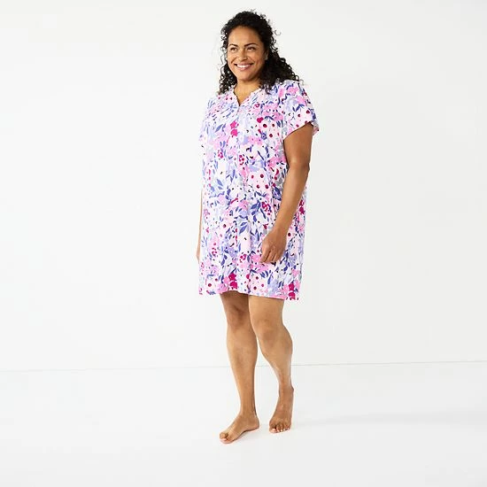 Plus Size Croft & Barrow® Short Sleeve Henley Short Sleeve Nightgown Purple Hearts - Image 5