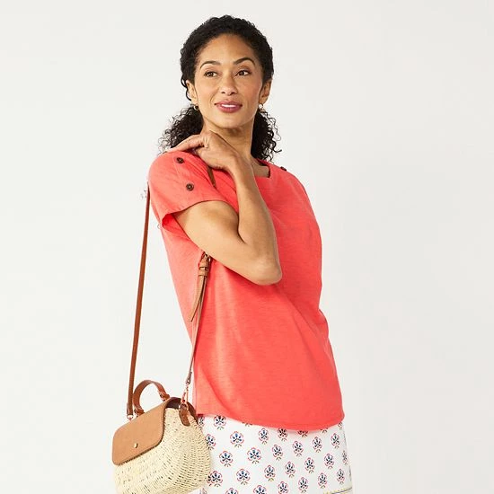 Petite Croft & Barrow® Button-Accent Dolman Tee Coconut White - Image 3