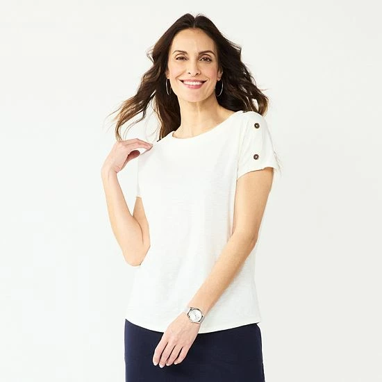 Petite Croft & Barrow® Button-Accent Dolman Tee Coconut White - Image 4