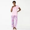 Women's Croft & Barrow® Short Sleeve Henley Pajama Top & Pajama Pants Sleep Set Gray Stripe