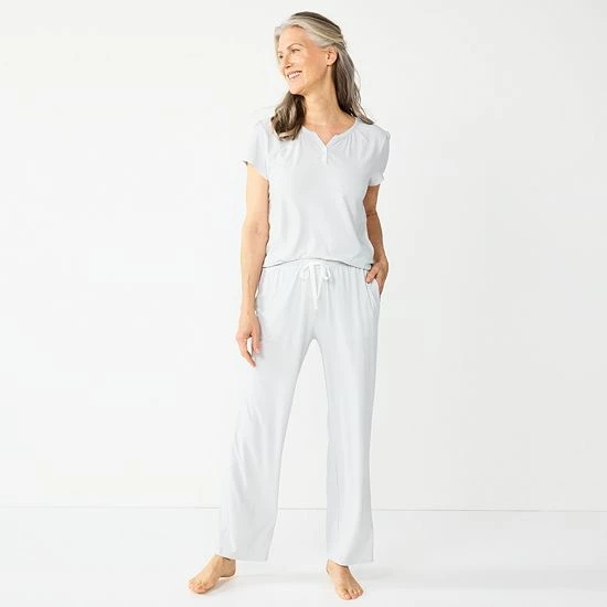 Women's Croft & Barrow® Short Sleeve Henley Pajama Top & Pajama Pants Sleep Set Gray Stripe - Image 3