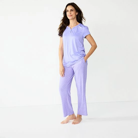 Women's Croft & Barrow® Short Sleeve Henley Pajama Top & Pajama Pants Sleep Set Gray Stripe - Image 4