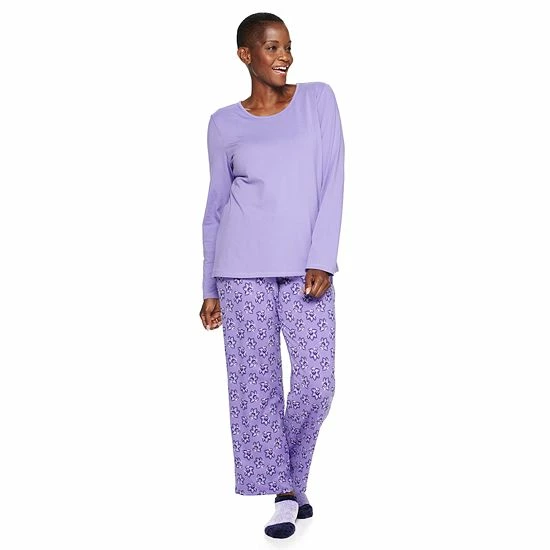 Women's Croft & Barrow® Long Sleeve Pajama Top & Pajama Pants Sleep Set Purple Floral - Image 5