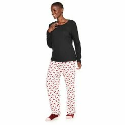 Petite Croft & Barrow® Long Sleeve Pajama Top & Pajama Pants Set Red Cardinal