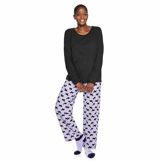 Women's Croft & Barrow® Long Sleeve Pajama Top & Pajama Pants Sleep Set Purple Floral - Image 8