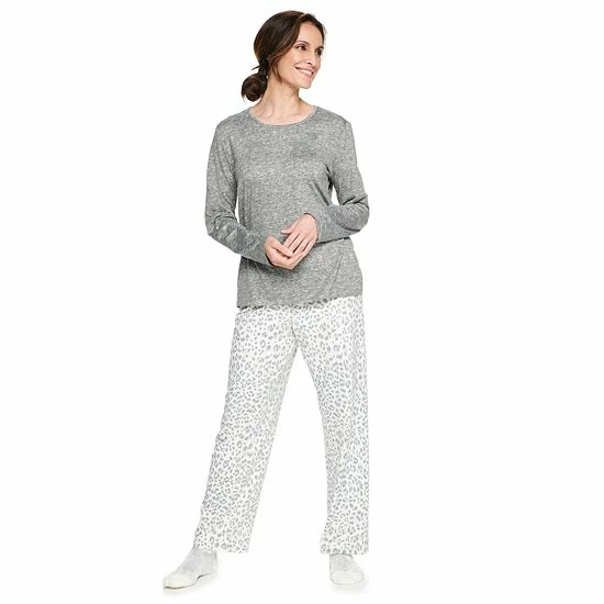 Petite Croft & Barrow® Long Sleeve Pajama Top & Pajama Pants Set Red Cardinal - Image 5