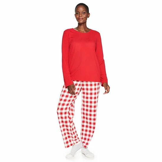 Petite Croft & Barrow® Long Sleeve Pajama Top & Pajama Pants Set Red Cardinal - Image 6