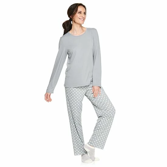 Women's Croft & Barrow® Long Sleeve Pajama Top & Pajama Pants Sleep Set Purple Floral - Image 13