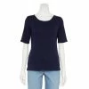 Petite Croft & Barrow® Scoopneck Elbow-Sleeve Tee Blue