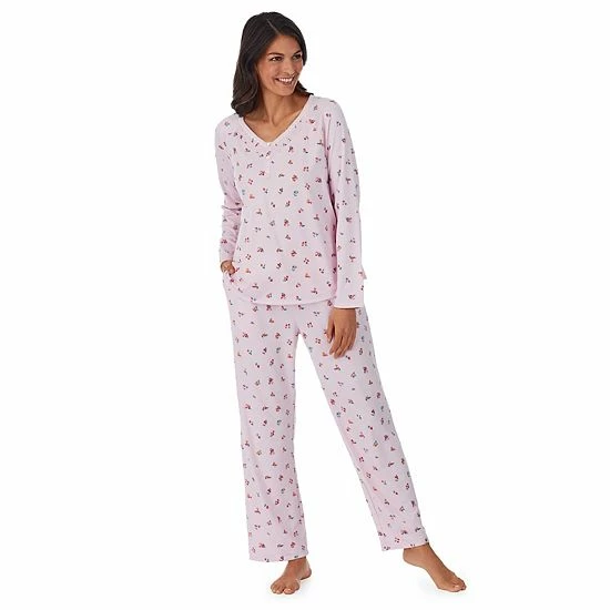 Women's Croft & Barrow® Cozy Long Sleeve Pajama Top & Pajama Pants Sleep Set Pink Ditsy Floral - Image 4