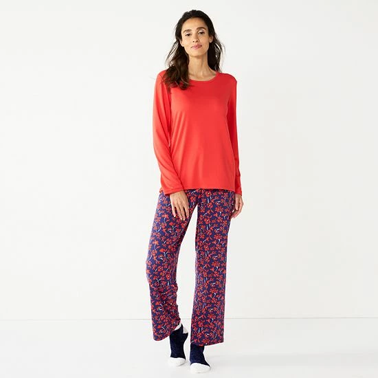 Women's Croft & Barrow® Long Sleeve Pajama Top & Pajama Pants Sleep Set Purple Floral - Image 16