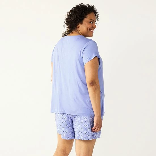 Plus Size Croft & Barrow® Short Sleeve Pajama Top & Pajama Shorts Sleep Set Dash Purple Geo - Image 2