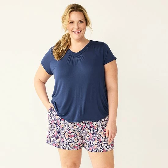 Plus Size Croft & Barrow® Short Sleeve Pajama Top & Pajama Shorts Sleep Set Dash Purple Geo - Image 4