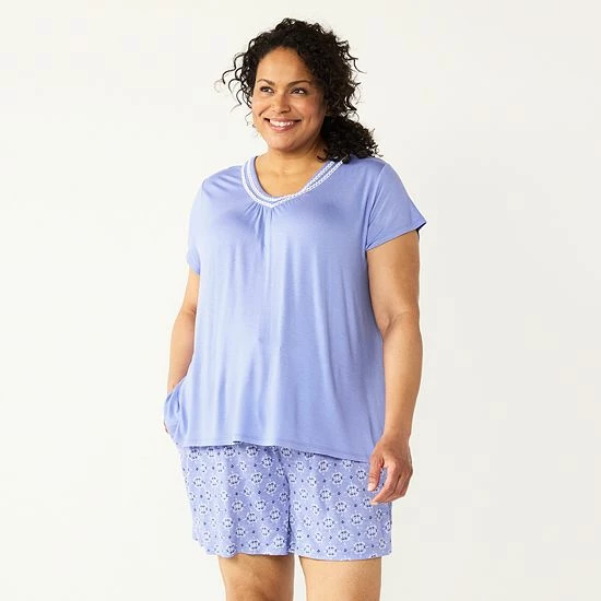 Plus Size Croft & Barrow® Short Sleeve Pajama Top & Pajama Shorts Sleep Set Dash Purple Geo - Image 5
