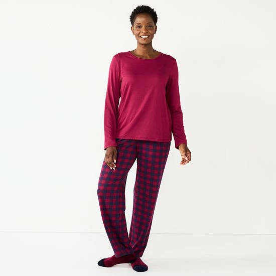Women's Croft & Barrow® Long Sleeve Pajama Top & Pajama Pants Sleep Set Purple Floral - Image 17