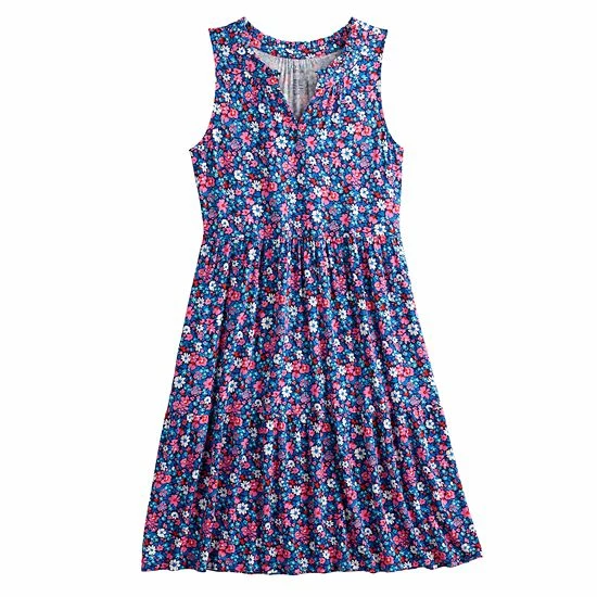 Women's Croft & Barrow® Splitneck Tiered Dress Pink Ditsy Floral - Image 2