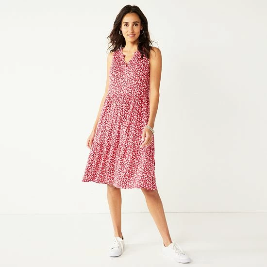 Women's Croft & Barrow® Splitneck Tiered Dress Pink Ditsy Floral - Image 5