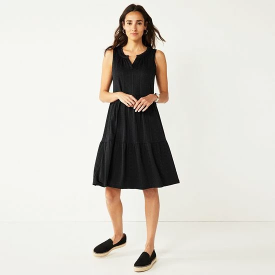 Women's Croft & Barrow® Splitneck Tiered Dress Pink Ditsy Floral - Image 6