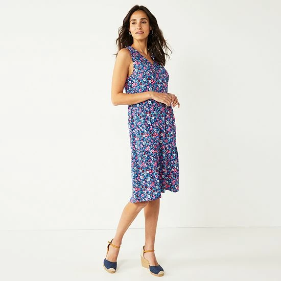 Women's Croft & Barrow® Splitneck Tiered Dress Pink Ditsy Floral - Image 7