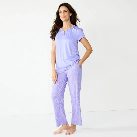 Petite Croft & Barrow® Short Sleeve Henley Pajama Top & Pajama Pants Sleep Set Gray Stripe - Image 2