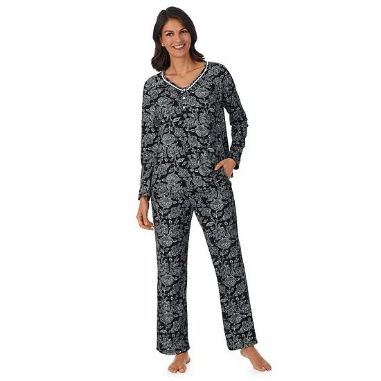 Petite Croft & Barrow® Cozy Long Sleeve Pajama Top & Pajama Pants Sleep Set Black Toile - Image 4