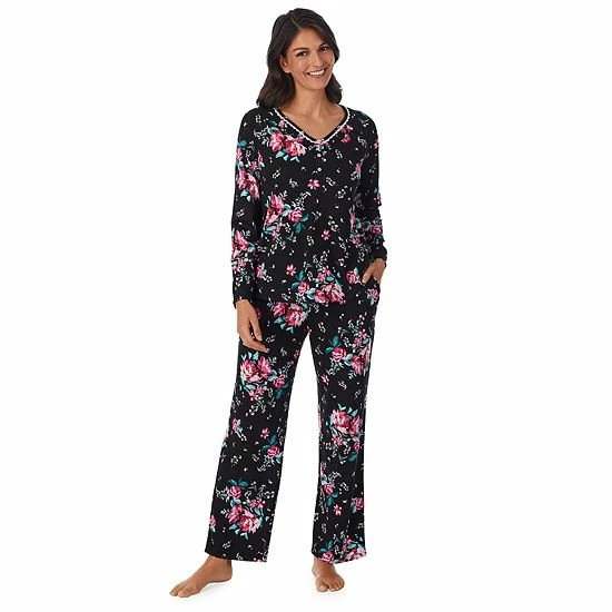 Petite Croft & Barrow® Cozy Long Sleeve Pajama Top & Pajama Pants Sleep Set Black Toile - Image 6