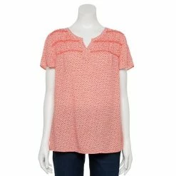 Women's Croft & Barrow® Smocked Yoke Short Sleeve Blouse Black Dot