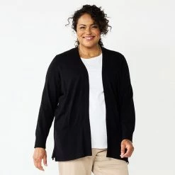 Plus Size Croft & Barrow® Classic Ribbed Open-Front Cardigan Teal