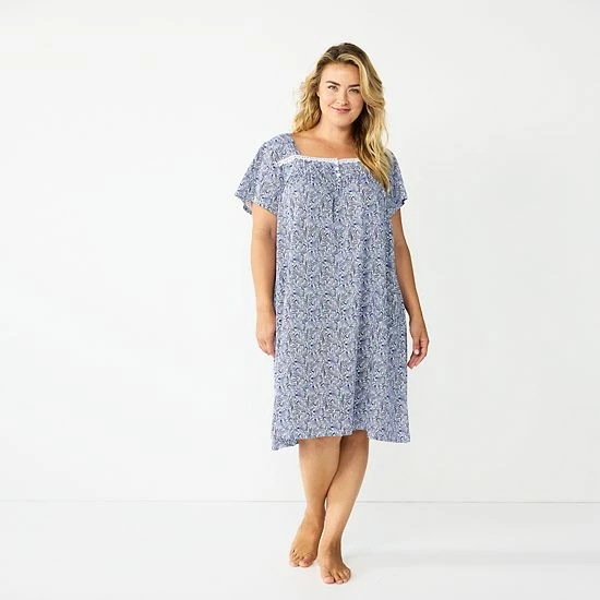 Plus Size Croft & Barrow® Short Sleeve Knit Nightgown Navy Shells - Image 3