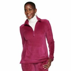 Women's Croft & Barrow® Quarter-Zip Velour Top Plum