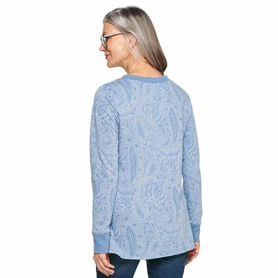 Women's Croft & Barrow® Athleisure Crewneck Sweatshirt Tunic Blue Dash Paisley - Image 2