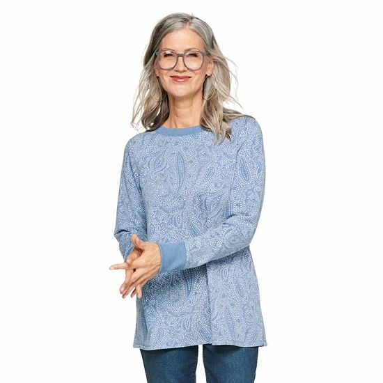 Women's Croft & Barrow® Athleisure Crewneck Sweatshirt Tunic Blue Dash Paisley - Image 9