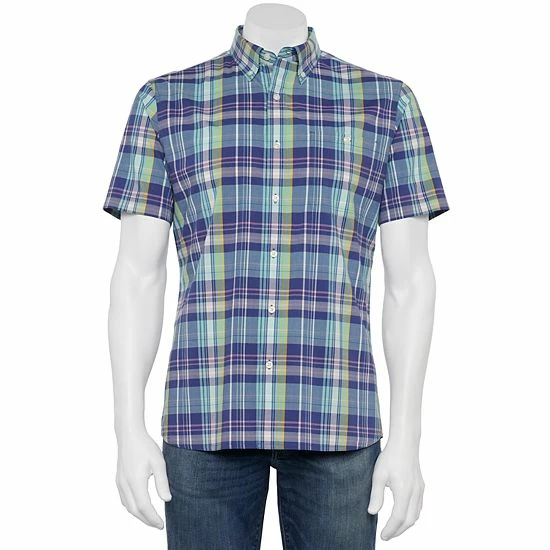 Men's Croft & Barrow® Slim-Fit Performance Woven Button-Down Shirt Blue Gingham - Image 5