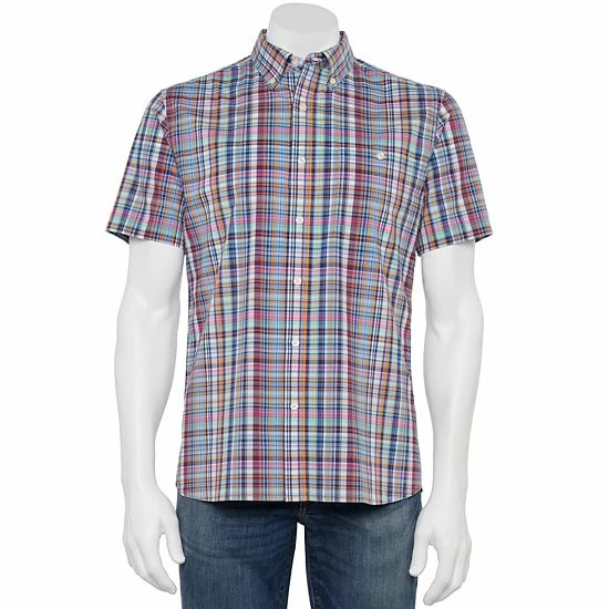 Men's Croft & Barrow® Slim-Fit Performance Woven Button-Down Shirt Blue Gingham - Image 6