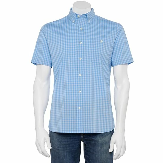 Men's Croft & Barrow® Slim-Fit Performance Woven Button-Down Shirt Blue Gingham - Image 8