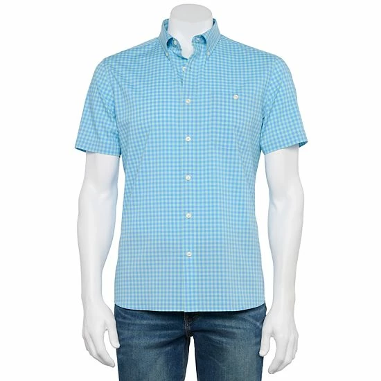 Men's Croft & Barrow® Slim-Fit Performance Woven Button-Down Shirt Blue Gingham - Image 12