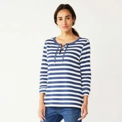 Women's Croft & Barrow® Lace-Up Sweatshirt Gray Stripe