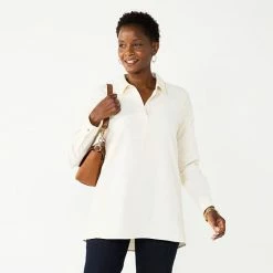 Women's Croft & Barrow® Popover Corduroy Tunic Shirt Brown