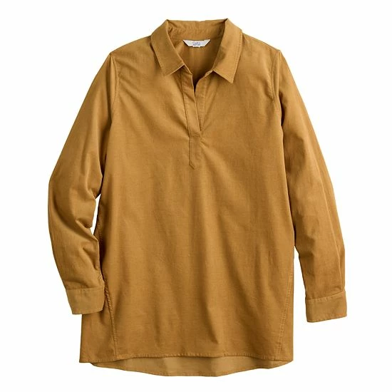 Women's Croft & Barrow® Popover Corduroy Tunic Shirt Brown - Image 3