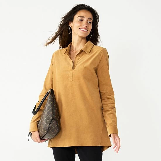 Women's Croft & Barrow® Popover Corduroy Tunic Shirt Brown - Image 4