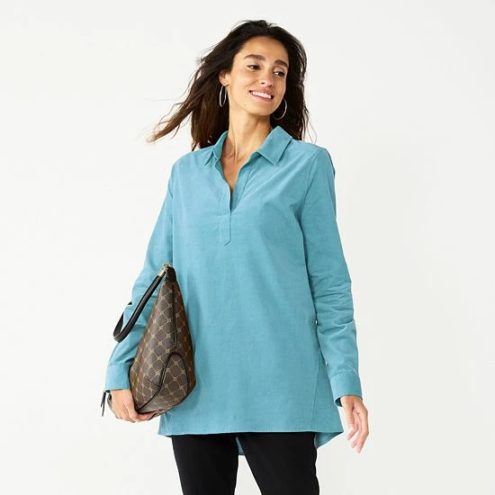 Women's Croft & Barrow® Popover Corduroy Tunic Shirt Brown - Image 5